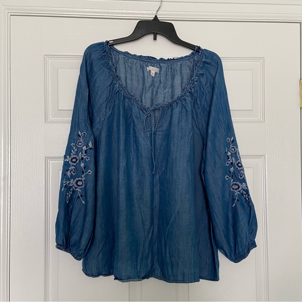 Blue Floral Embroidered Shirt